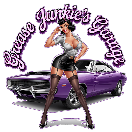 "Grease Junkie's Garage - '69 Charger w/Pinup