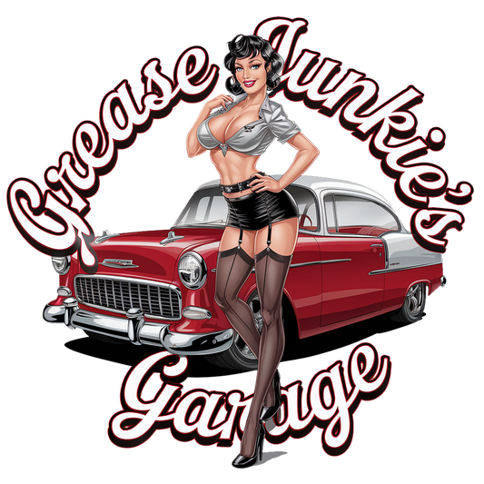 "Grease Junkie's Garage" - '55 Chevy w/Pinup