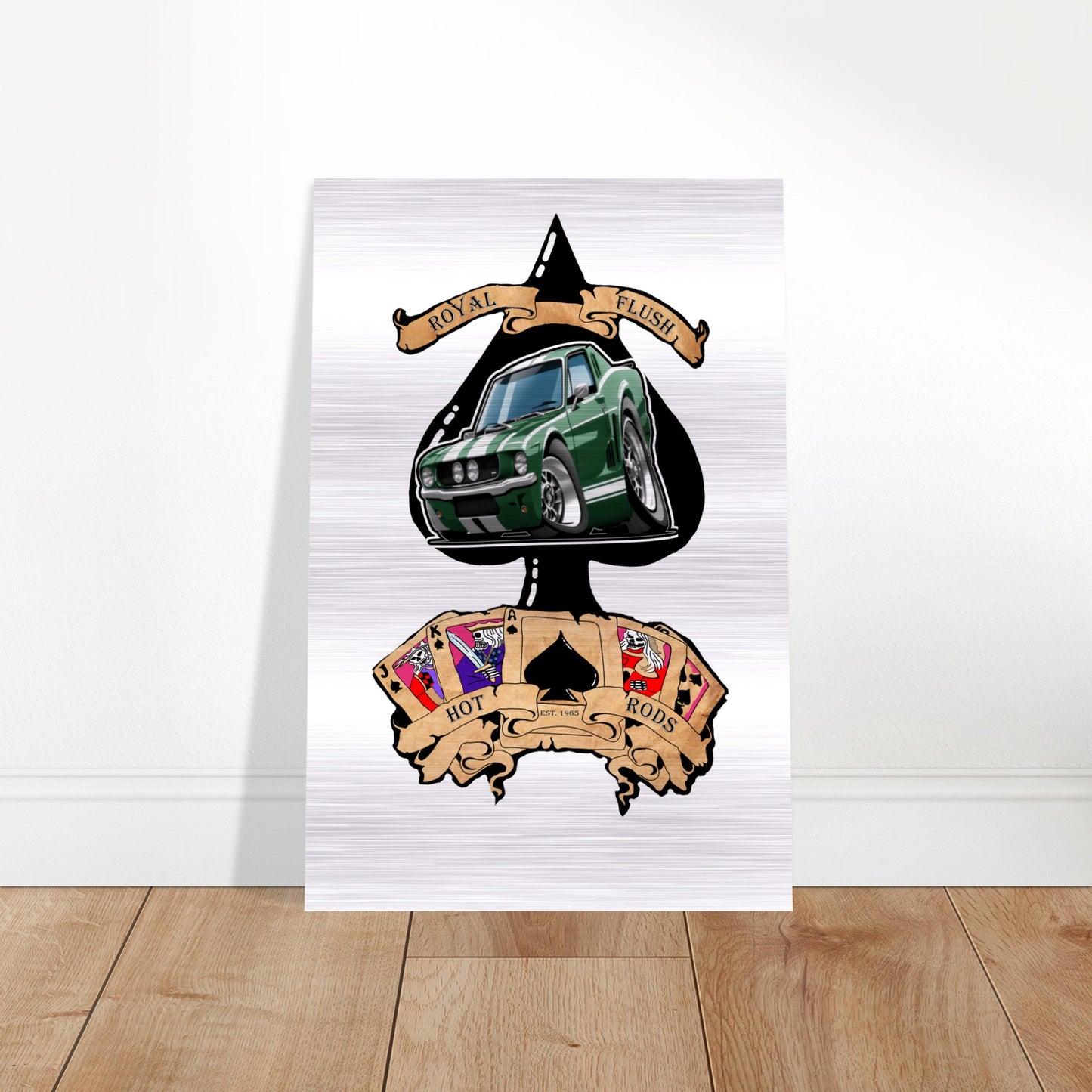 Ace of Spades Brushed Aluminum Print of a '65 Mustang