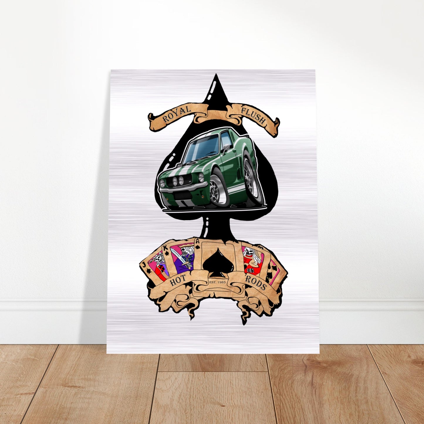 Ace of Spades Brushed Aluminum Print of a '65 Mustang