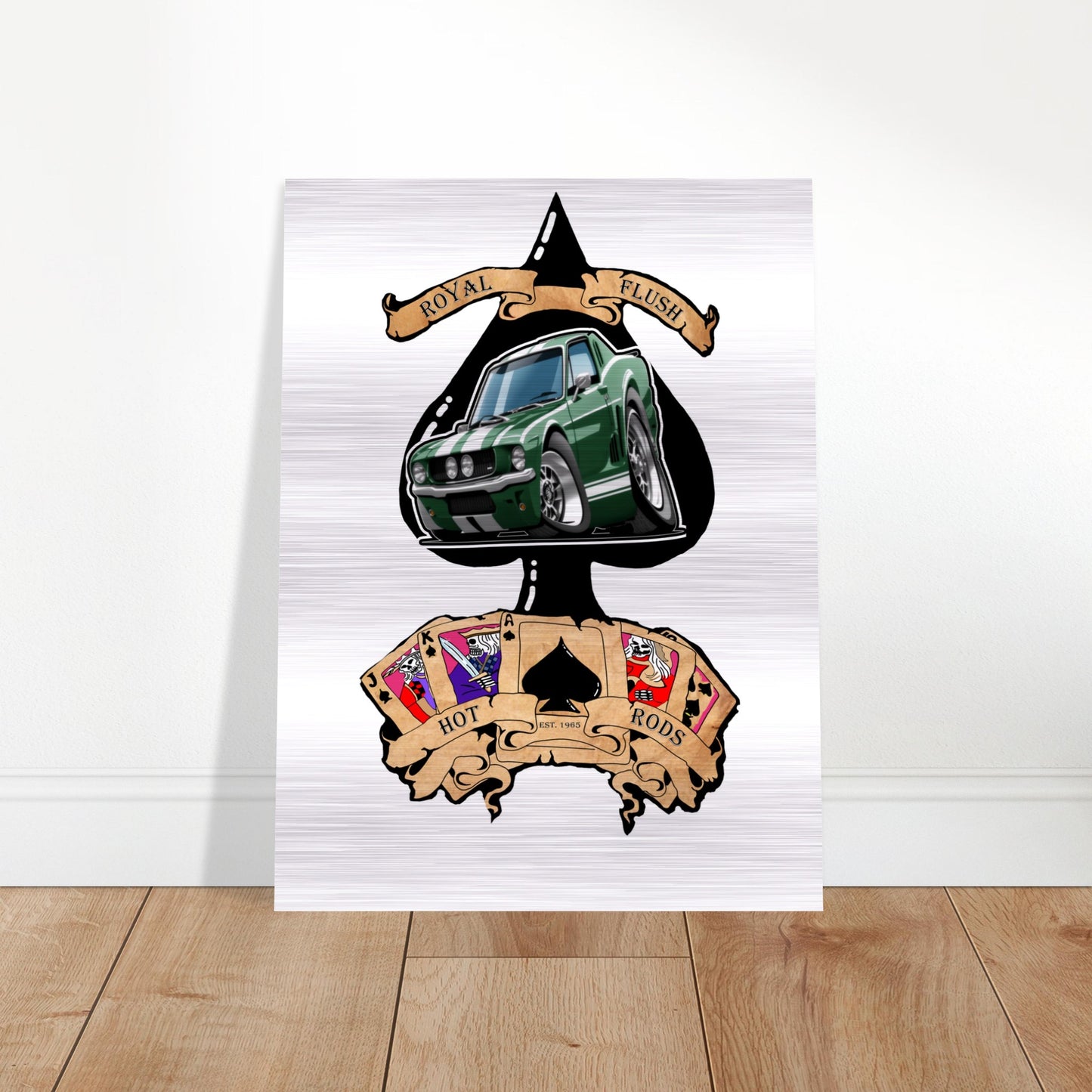 Ace of Spades Brushed Aluminum Print of a '65 Mustang
